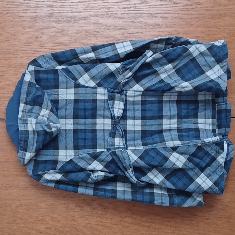 EUC Plaid Flannel Hooded Jacket w/belt - Picture 6 of 11